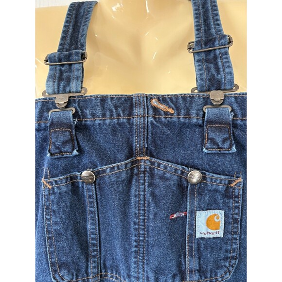 Carhartt 12x34 Denim Blue Jean Work Bib Carpenter Overalls WR007 HDK 6956 - Picture 6 of 9